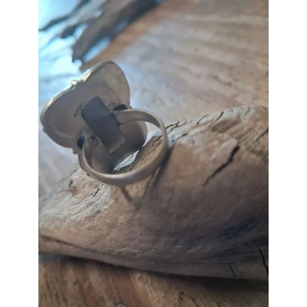 Size 6.25 white Dendritic opal boho artisan made ring